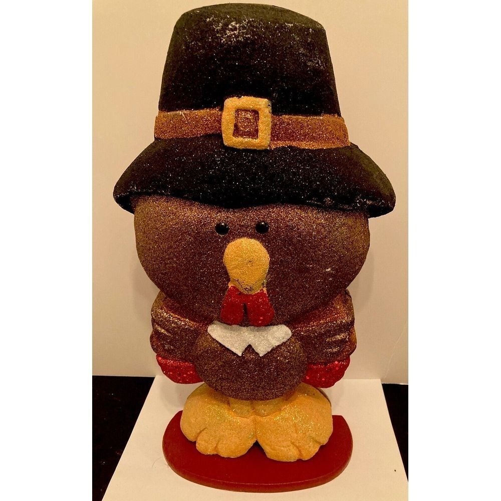 Unique Sparkly Turkey Dressed Up As A Pilgrim Thanksgiving Decor Holiday Fun!